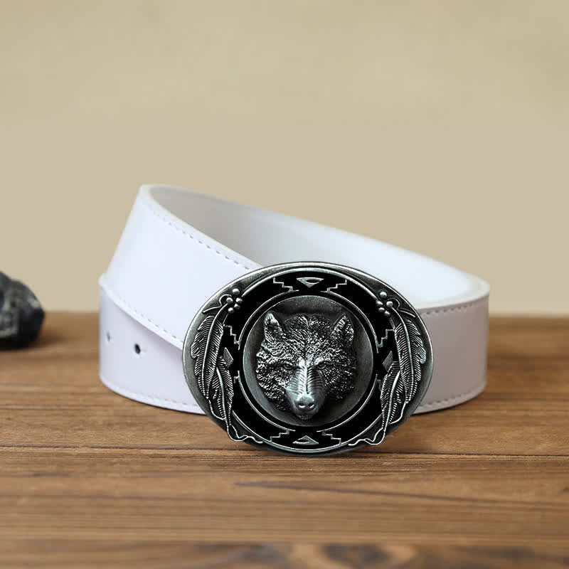Herren DIY Lebendige Wolfskopf-Schnalle Ledergürtel