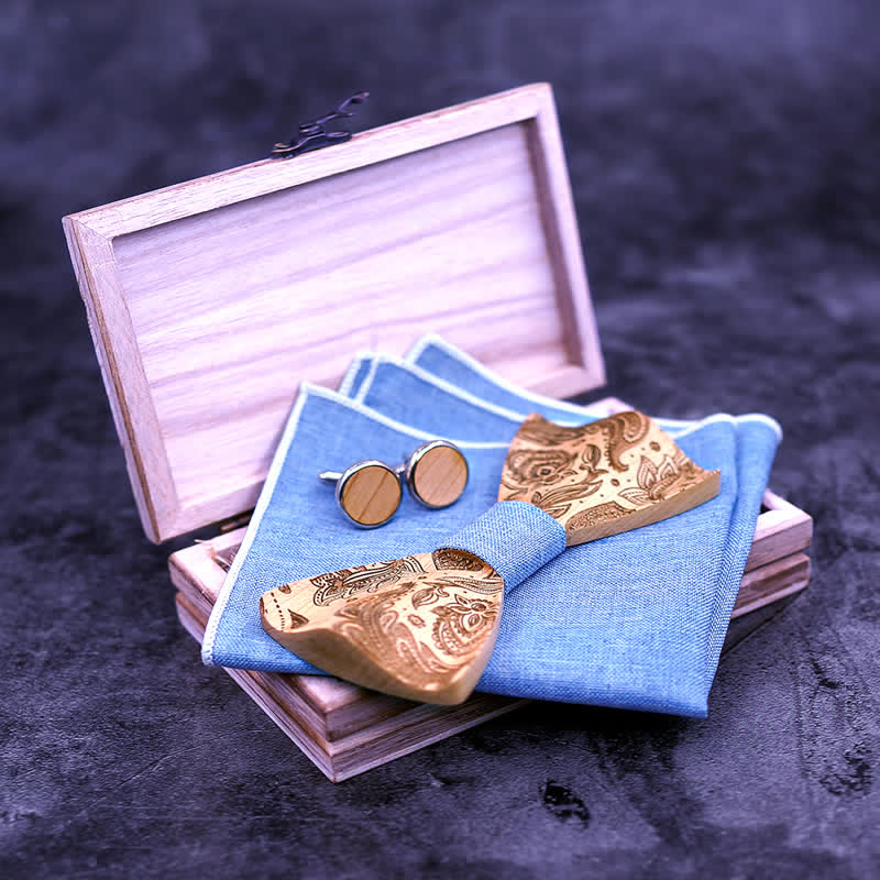 3Stk. Herren Schnitzen Paisley Holzfliege Set