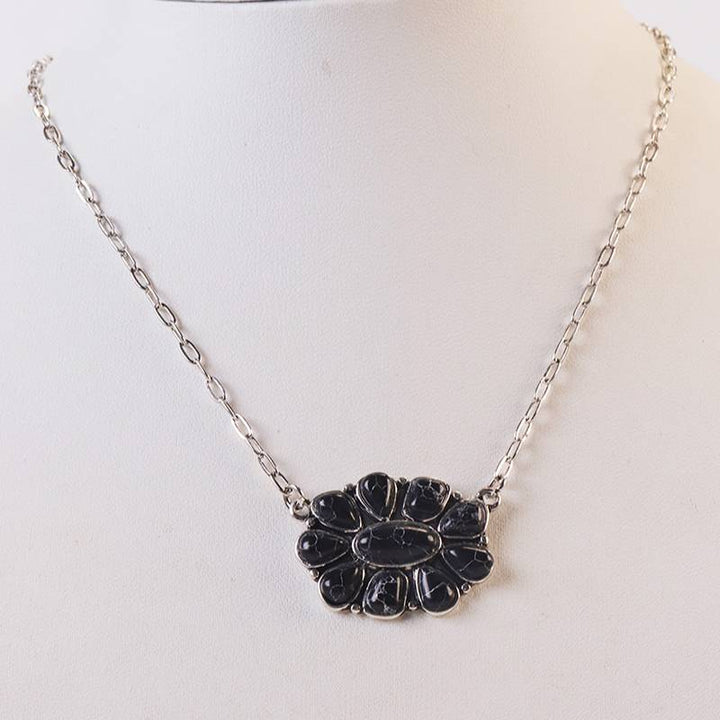 Vintage Boho Türkisblumen-Halskette für Damen - Schwarz - image 5