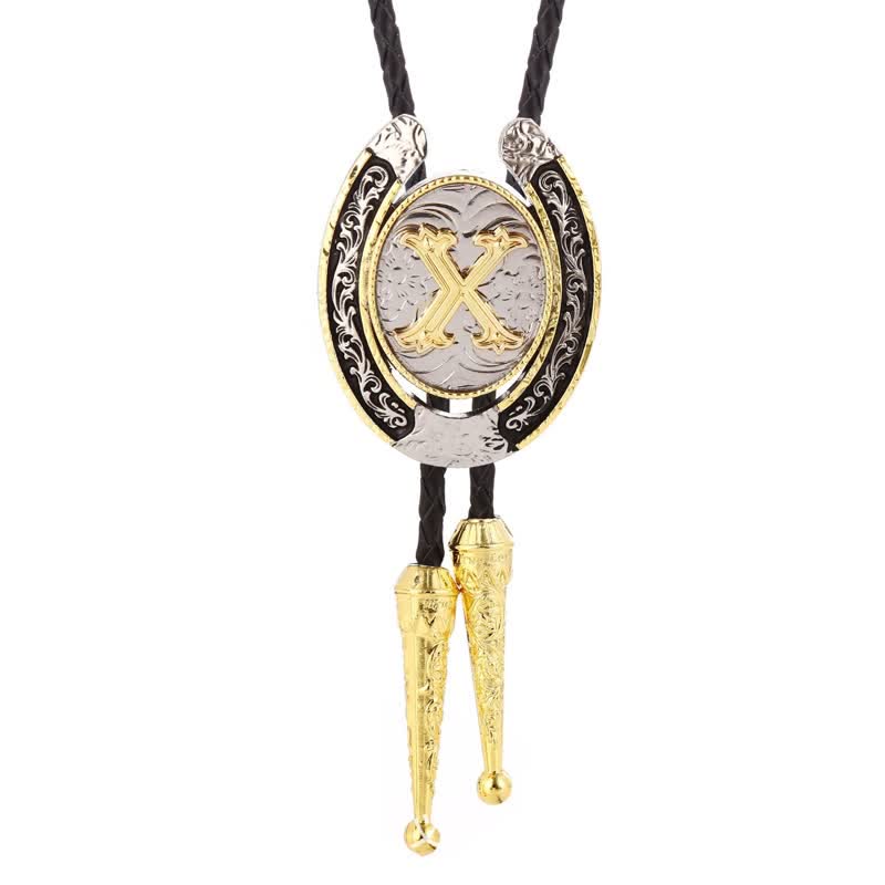 Moderne Western-Hufeisen Anfänglicher Buchstabe A bis Z Bolo Tie - Gold - X - image 27