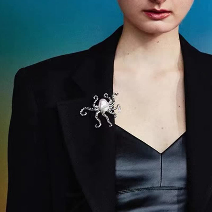 Unisex Tropic Octopus Große Perlenbrosche