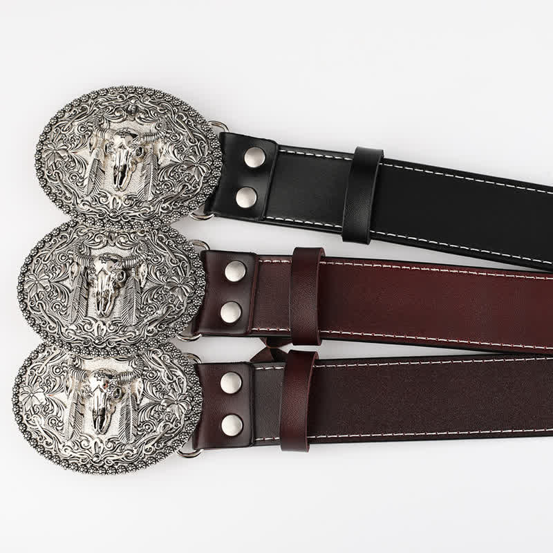 Herren-Jeans-Ledergürtel mit graviertem Feather Bull