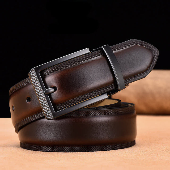 Herren Edler Schwarz und Silber Schnalle Ledergürtel - Dunkelbraun & Schwarz - 46 - image 5