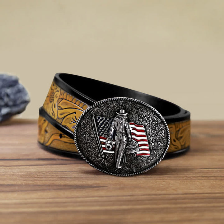 DIY Cowboy Ledergürtel mit amerikanischer Flaggen Schnalle für Männer