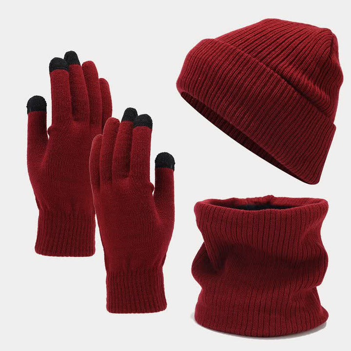 3-tlg. Unisex Solid Color Twill Mütze Schal Handschuhe Set