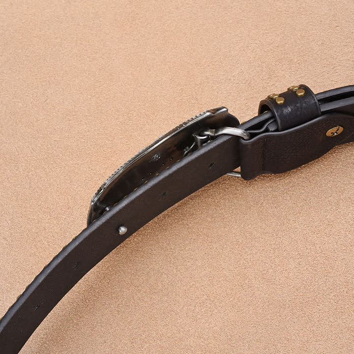 Herrengürtel aus goldenem Longhorn-Bullenleder mit Punknieten