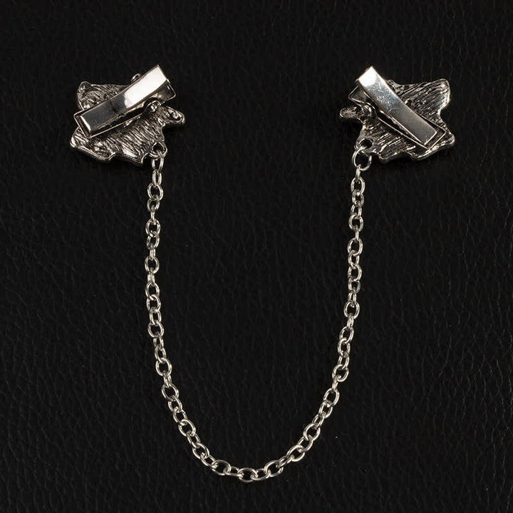 Herrenschmuck: antike Rosettenbrosche mit Kettenkragenclip
