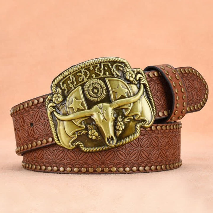 Antiker Longhorn-Ledergürtel mit Nieten für Herren