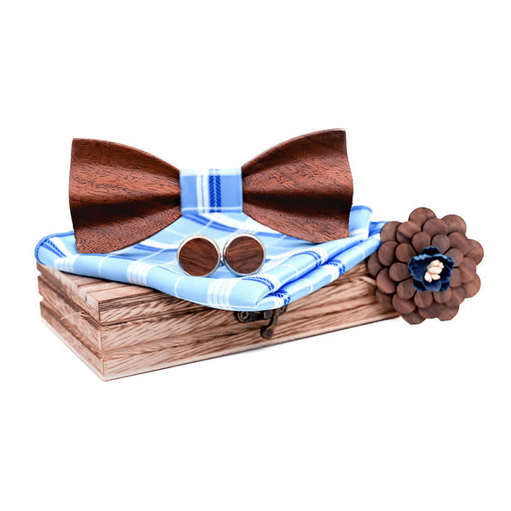 4er Set Herren Schwarz Walnuss Holz Fliege Set
