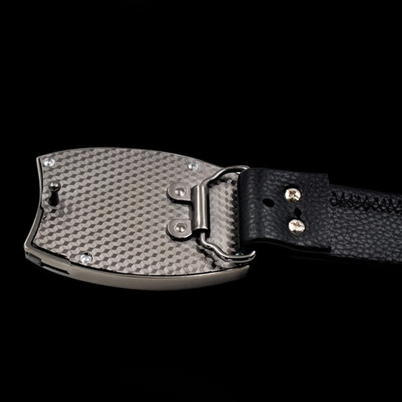 Goldfarbener Wolfskopf-Ledergürtel für Herren mit Klappmesser - image 2