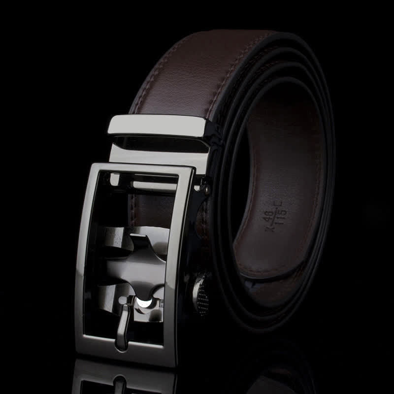 Männer's Raffinierter Hohler Automatik Schnallen Leder Gürtel - Braun - 46 - image 5