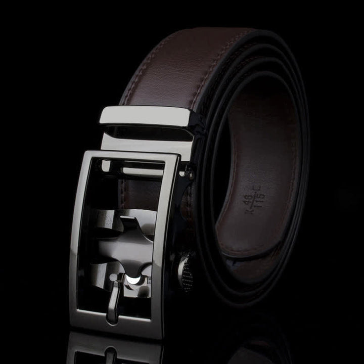 Männer's Raffinierter Hohler Automatik Schnallen Leder Gürtel - Braun - 46 - image 5