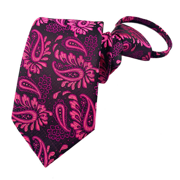 Lila-Rote Florale Reißverschluss-Krawatte mit Paisley-Muster für Herren