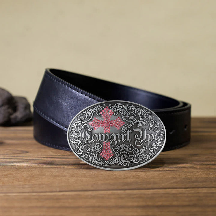 Damen DIY Cowgirl Rankennietenkreuzschnalle Ledergürtel