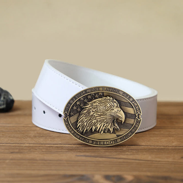 Herren DIY patriotischer Glatzkopf-Adler USA Flaggen-Gürtelschnallen-Ledergürtel