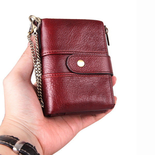 Diebstahlsichere Retro-Geldbörse aus echtem Leder mit Kette
