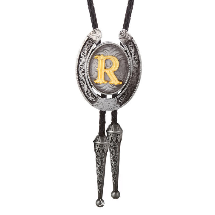 Moderne Western-Hufeisen Anfänglicher Buchstabe A bis Z Bolo Tie - Silber - R - image 47