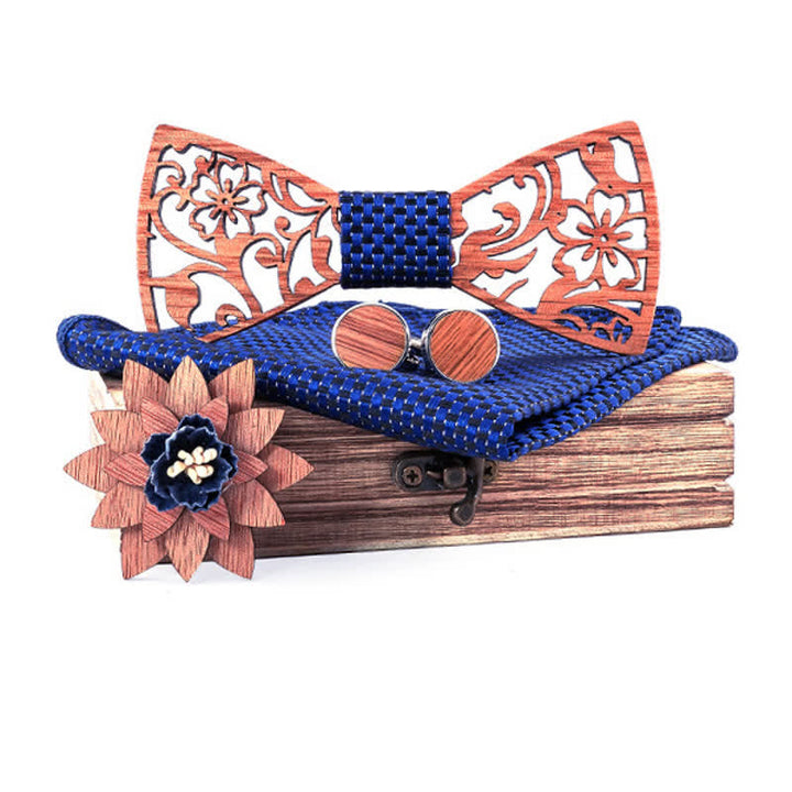 4-teiliges Herren-Set mit hohlen, floralen Holzfliegen