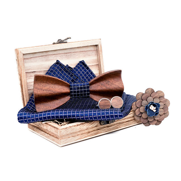 4er Set Herren Schwarz Walnuss Holz Fliege Set