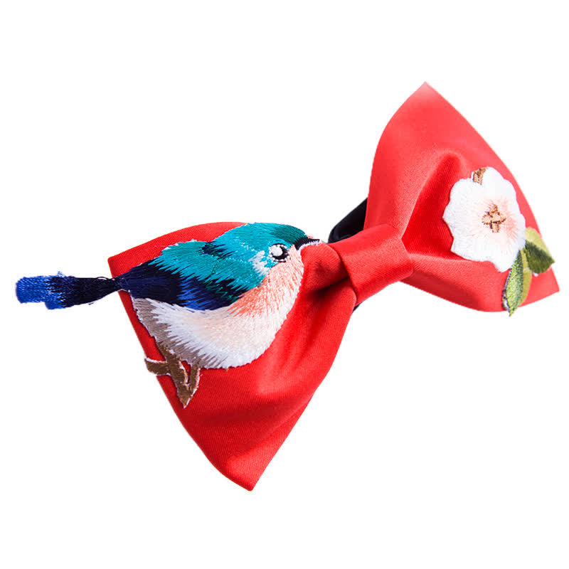 Bestickte Herren-Fliege mit Vogelblumen