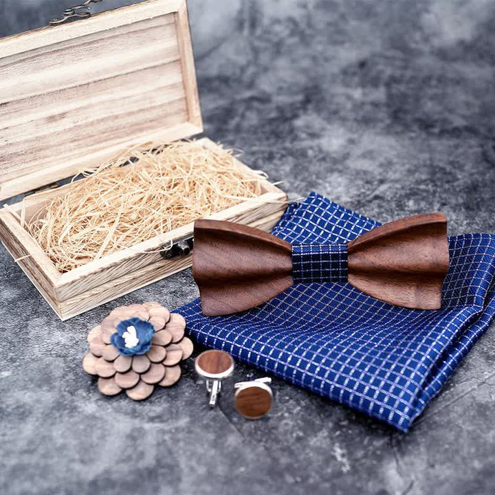 4er Set Herren Schwarz Walnuss Holz Fliege Set