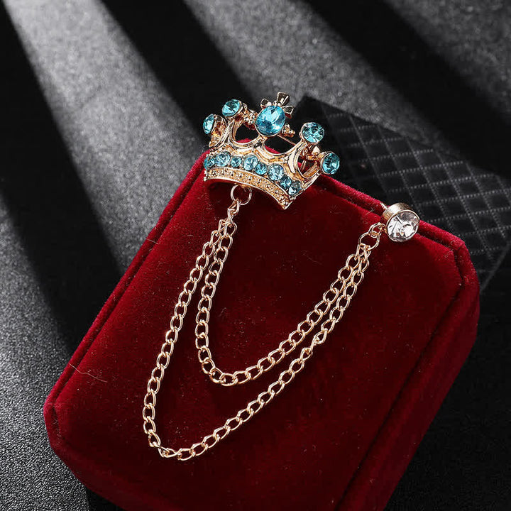 Herren Retro Kronenketten Strass-Brosche