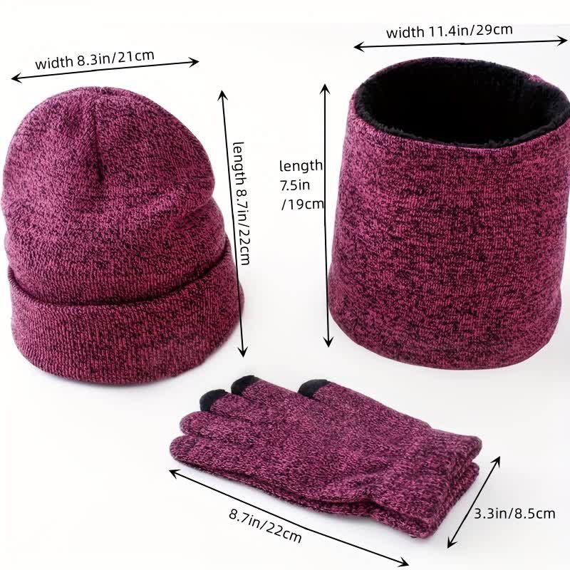 3er Set Warm Beanie Hat Scarf Touchscreen Gloves