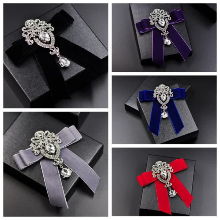 2er Set Royal Strass Brosche Samt Fliege
