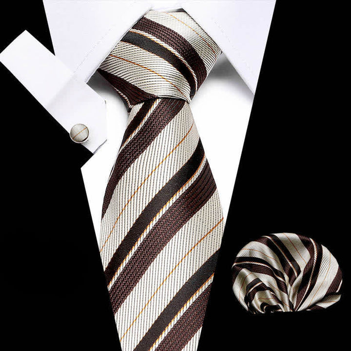 3Stk. Herren Champagne & Coffee Gestreifte Krawatten Set