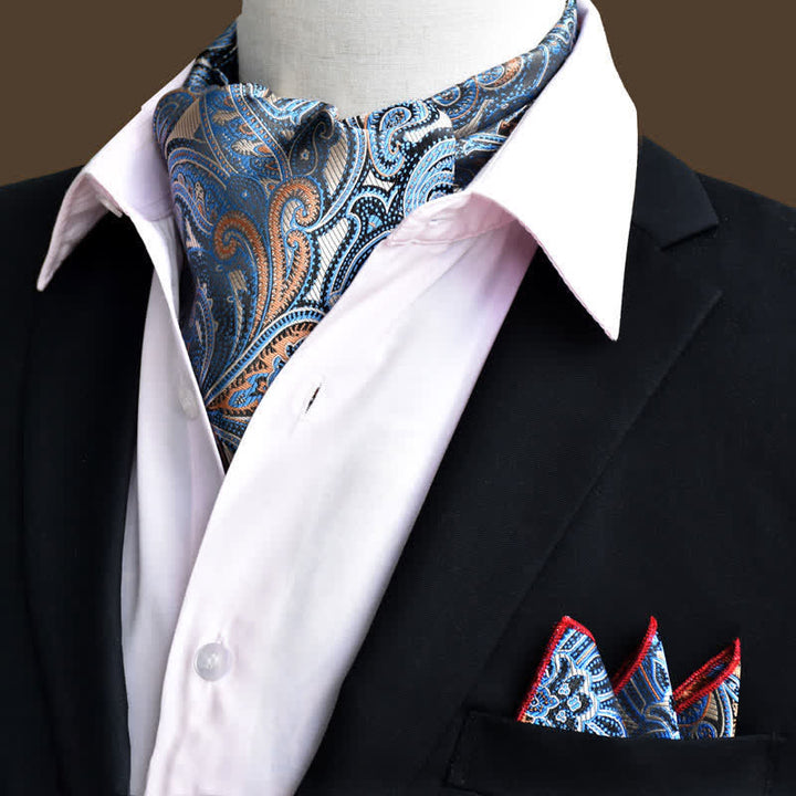 2 Stk. SteelBlue Luxus Florales Paisley Einstecktuch und Krawattenset