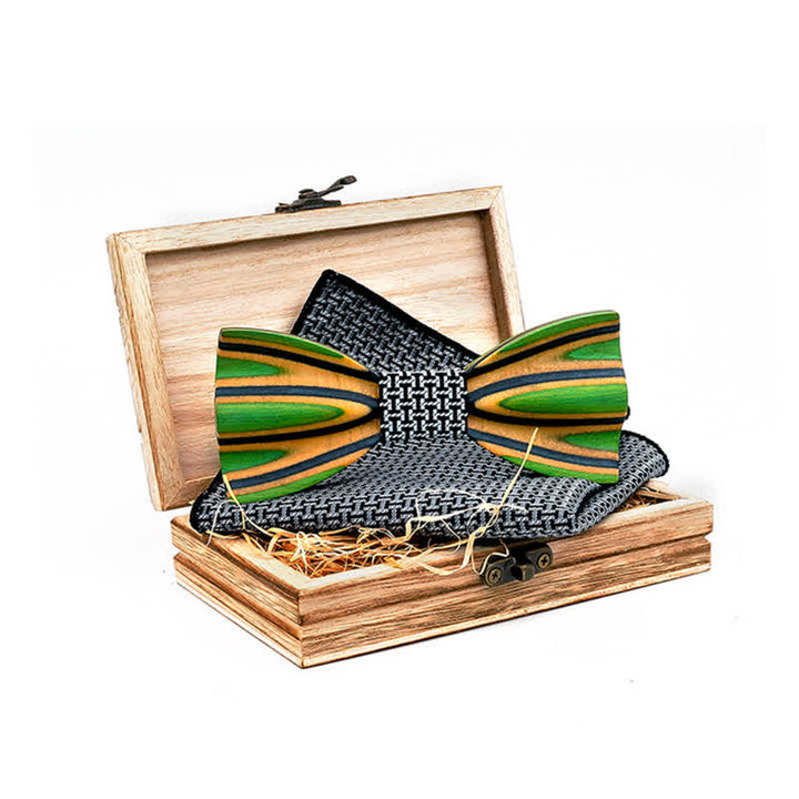 2er-Set Herren Funkelndes Lasergravur-Holzfliegen-Set