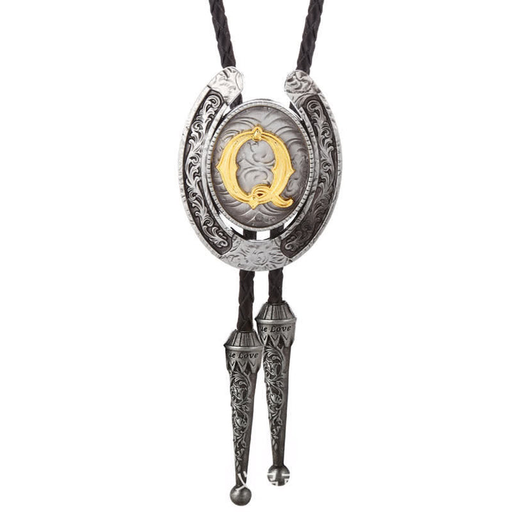 Moderne Western-Hufeisen Anfänglicher Buchstabe A bis Z Bolo Tie - Silber - Q - image 46