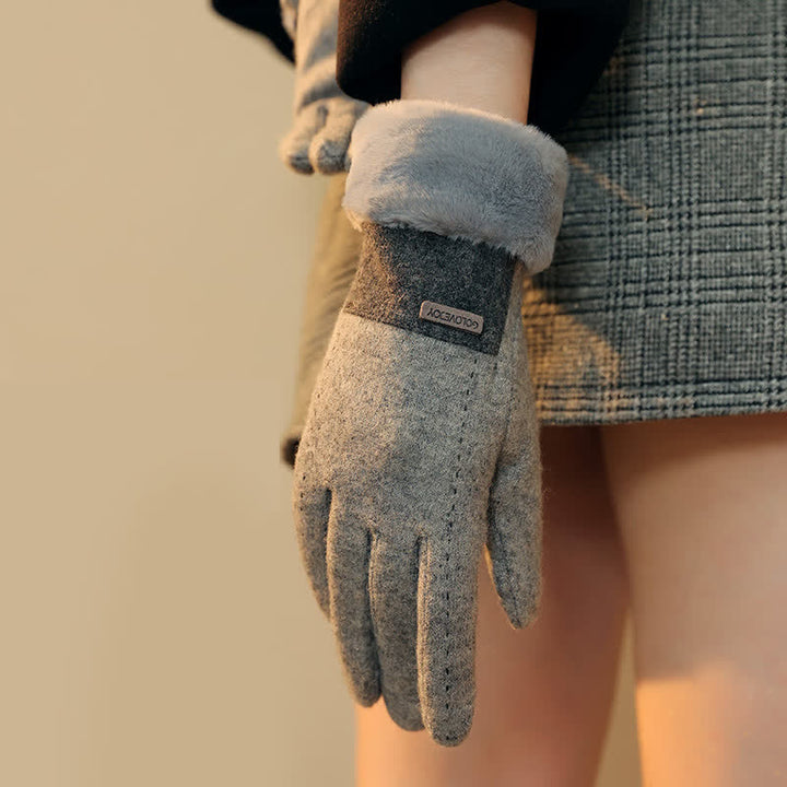 Damen weiche Plüsch gemütliche Herz-Touchscreen-Handschuhe
