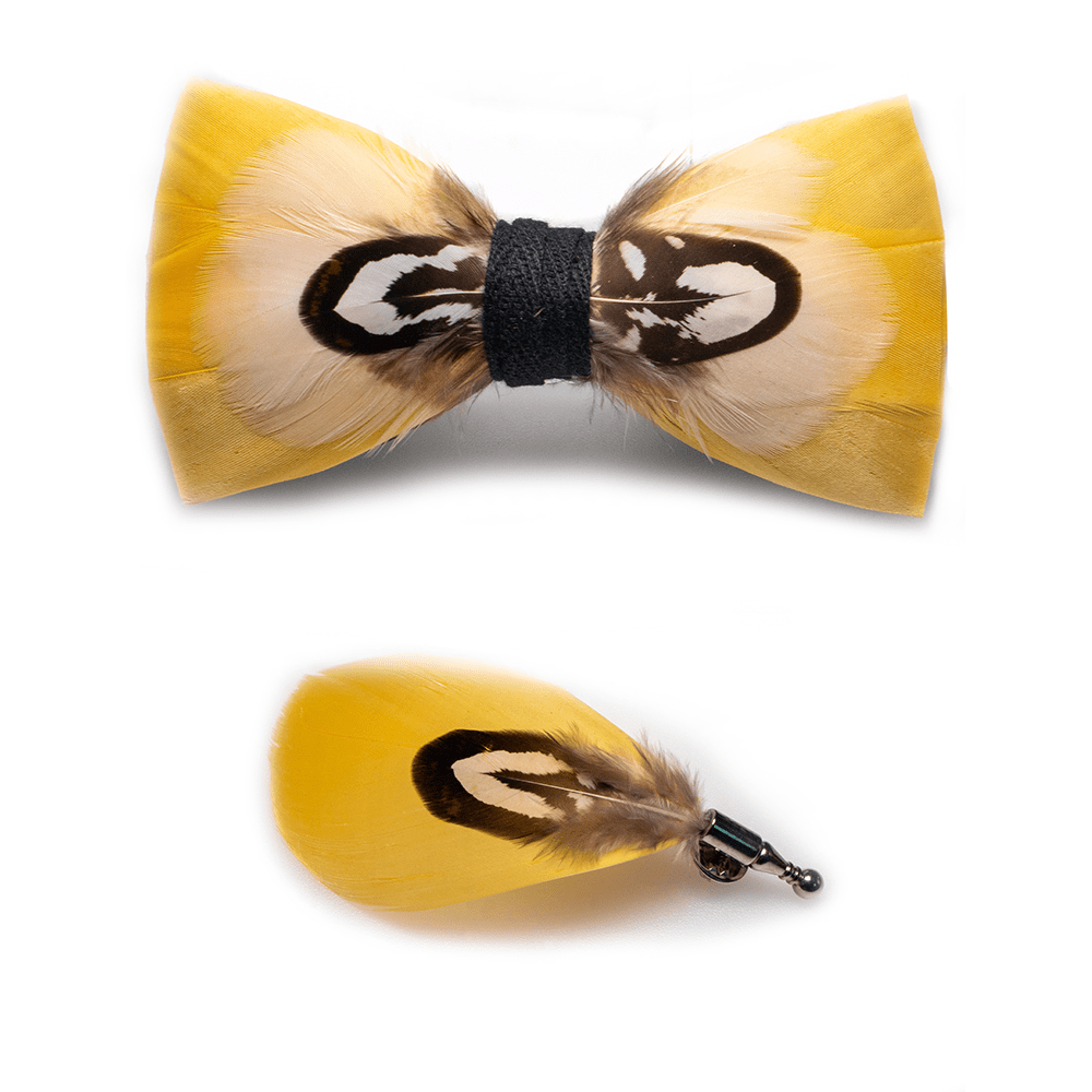 Gelbe Papageienfederfliege mit Reversnadel - image 2