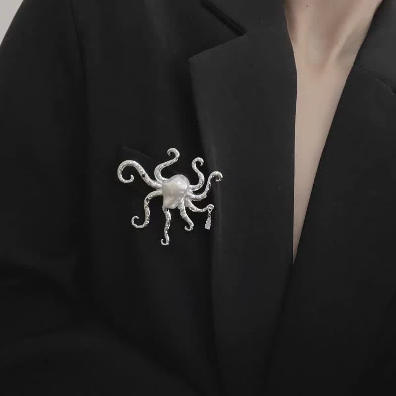Unisex Tropic Octopus Große Perlenbrosche