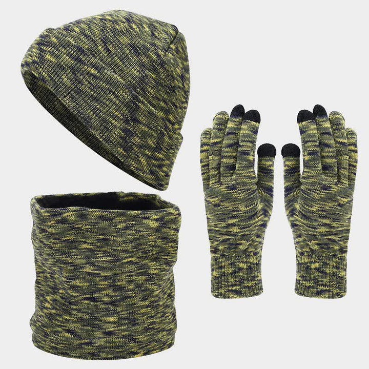 3-teiliger Unisex-Mehrfarbiger Hut-Schal-Handschuh-Set