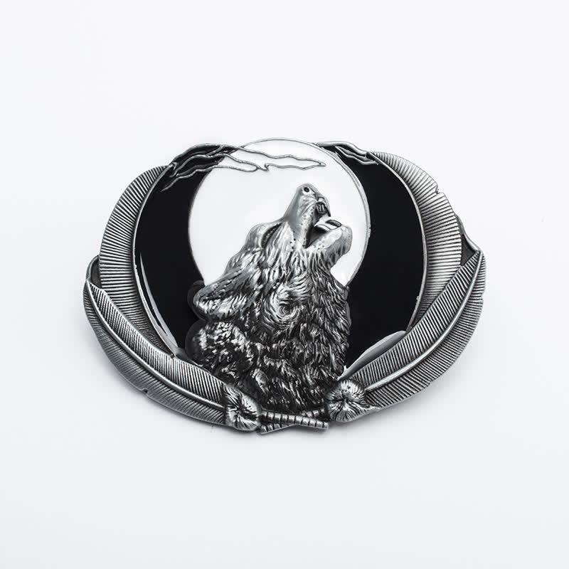 Herren DIY Heulender Wolf Mond Oval Schnalle Ledergürtel