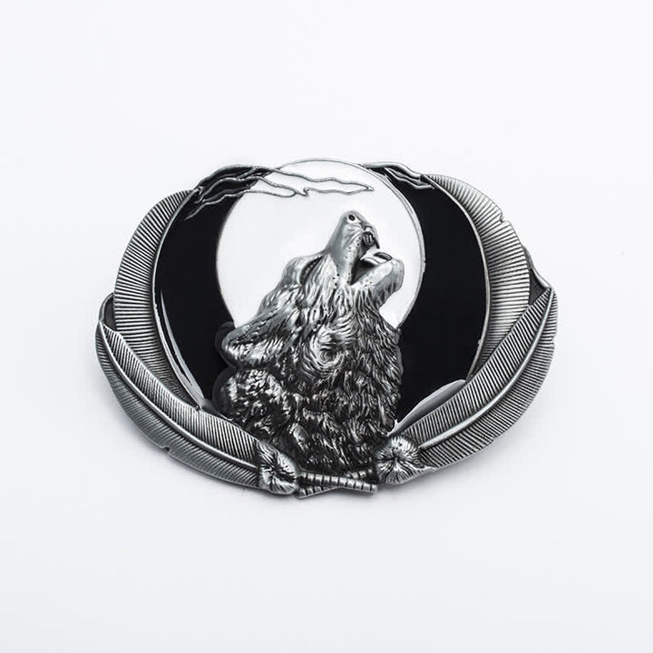 Herren DIY Heulender Wolf Mond Oval Schnalle Ledergürtel
