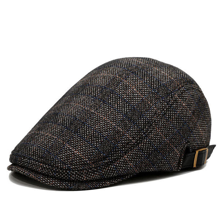 Künstler-Polarfleece-Kariertes Flat Cap Barett - Dunkler Kaffee - Verstellbar (ca. 22"-23 1/4") - image 7