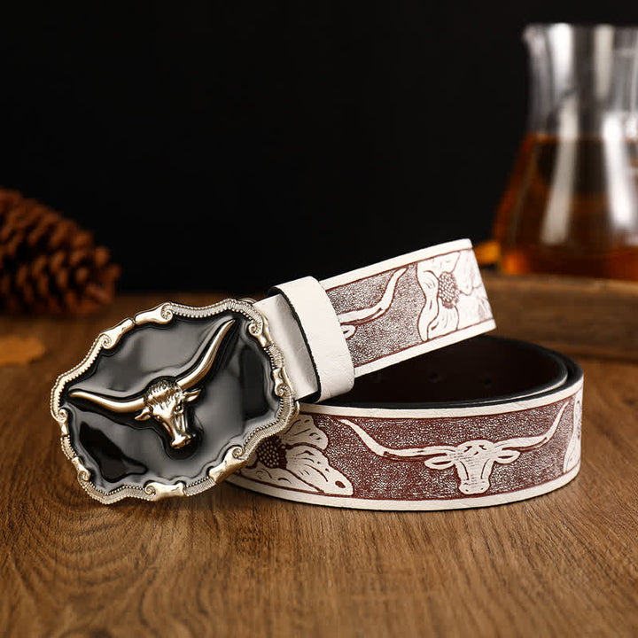 Schwarzer Western-Gürtel für Herren mit Longhorn Bullenkopf aus Leder