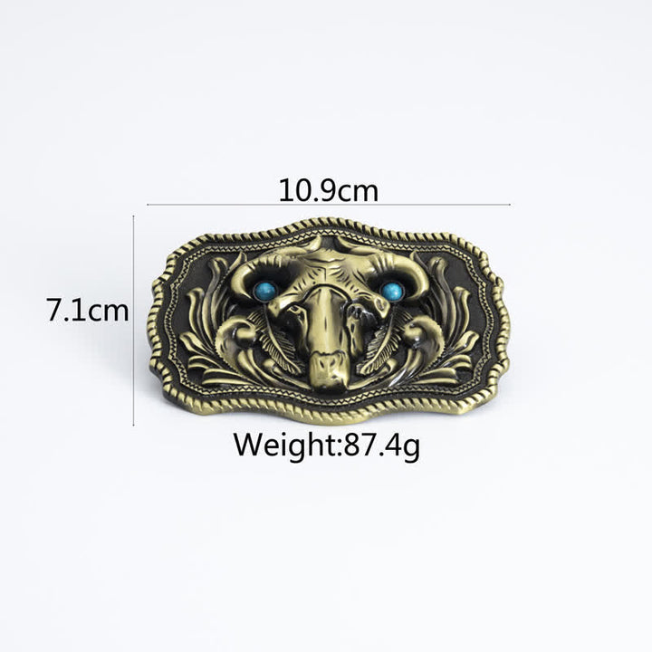Men's DIY Goat Skull Turquoise Buckle Leder Gürtel