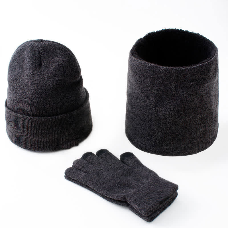 3er Set Warm Beanie Hat Scarf Touchscreen Gloves
