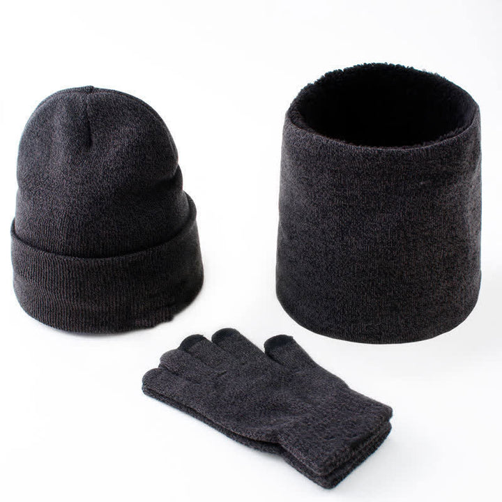 3er Set Warm Beanie Hat Scarf Touchscreen Gloves