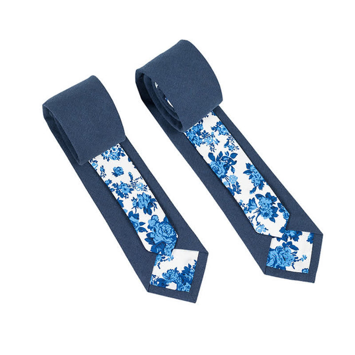 Herren Neuartiger Karo-Blumen-Patchwork-Krawatte - Marineblau - image 14