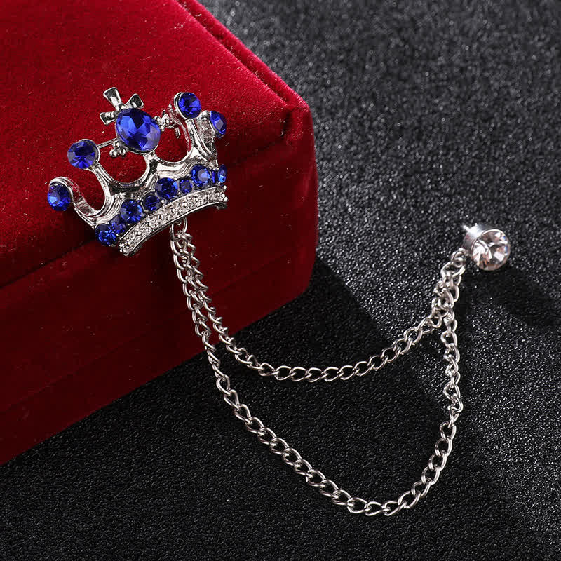 Herren Retro Kronenketten Strass-Brosche
