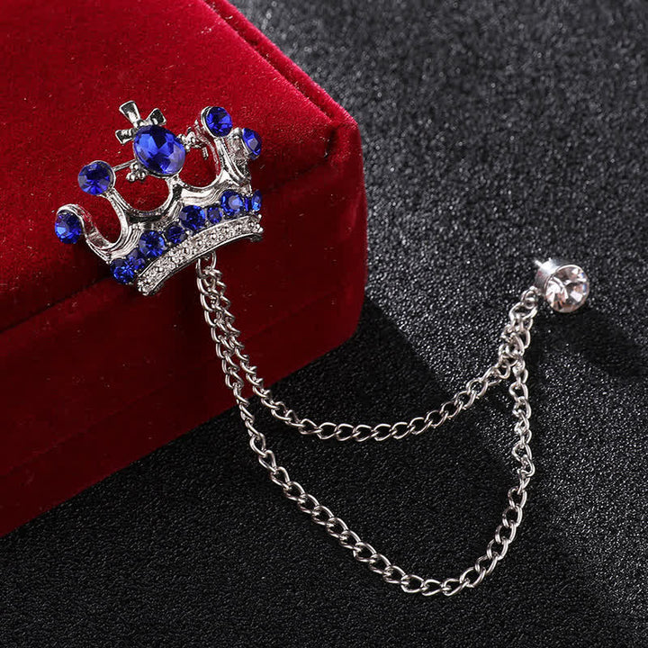 Herren Retro Kronenketten Strass-Brosche
