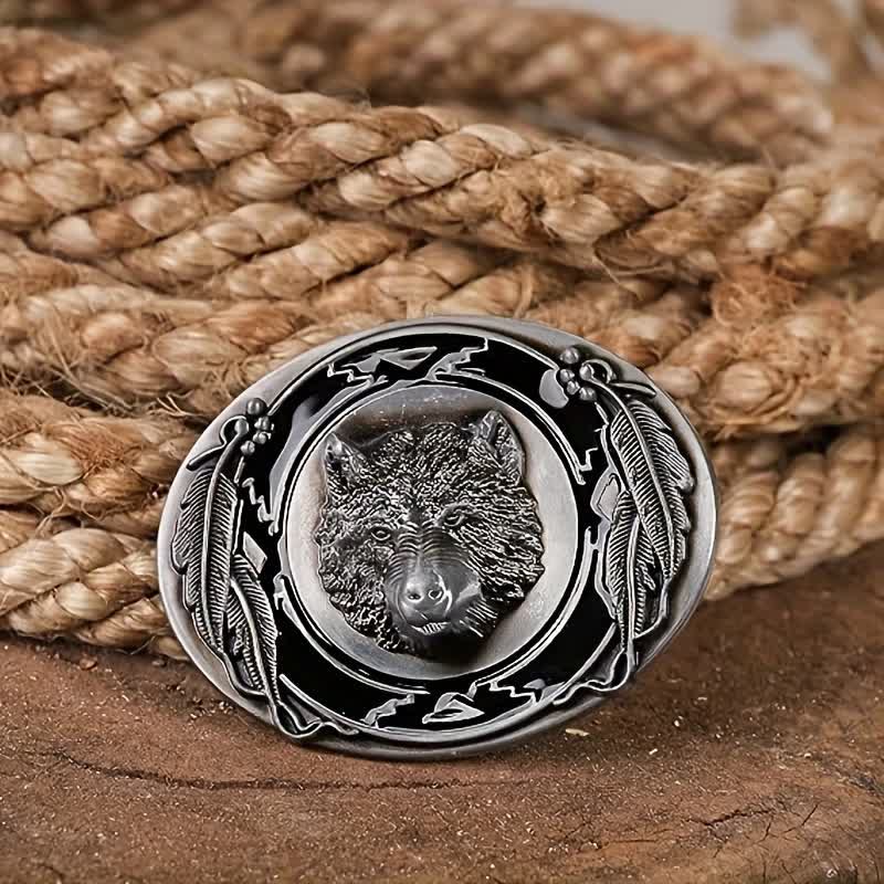 Herren DIY Lebendige Wolfskopf-Schnalle Ledergürtel