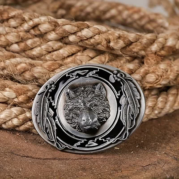 Herren DIY Lebendige Wolfskopf-Schnalle Ledergürtel