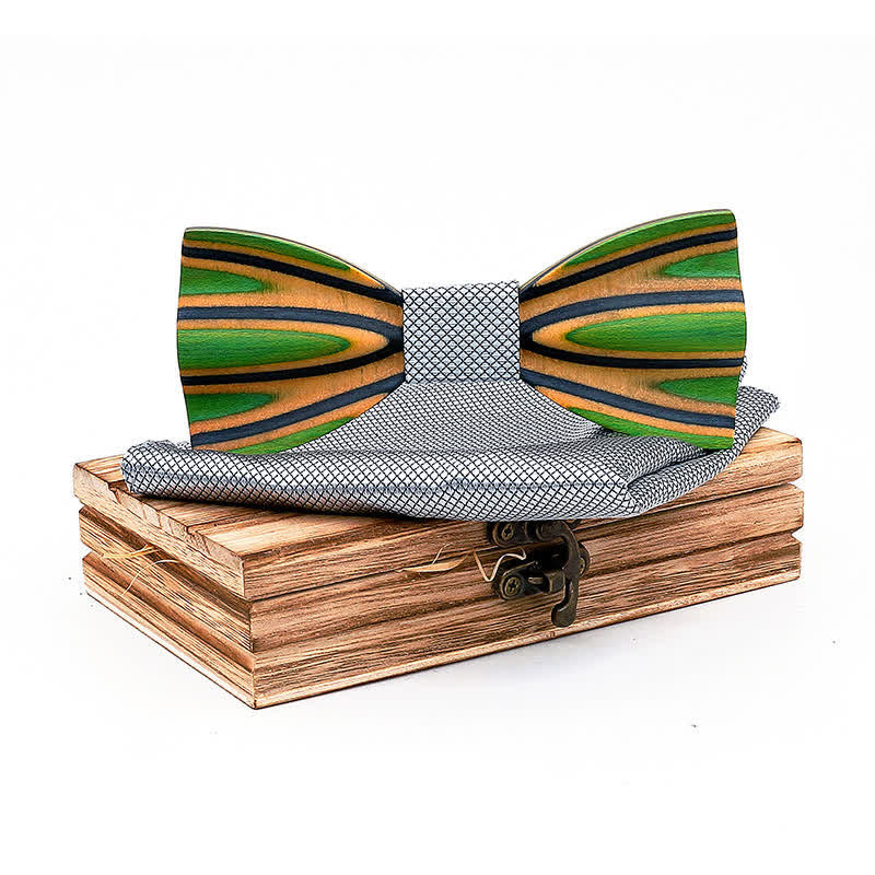 2er-Set Herren Funkelndes Lasergravur-Holzfliegen-Set
