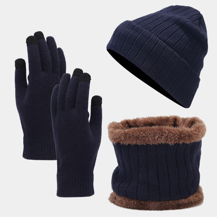 3er-Set Unisex Verdicktes Twill-Strickmütze-Schal-Handschuhe